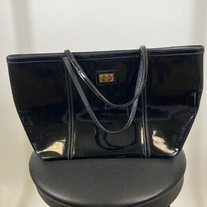 Dolce & Gabbana Black Patent Leather Tote with Leopard Interior